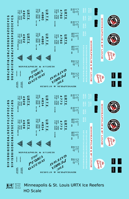 Minneapolis and St Louis Wood Ice Reefer Black White and Red Peoria Gateway - Decal - Choose Scale