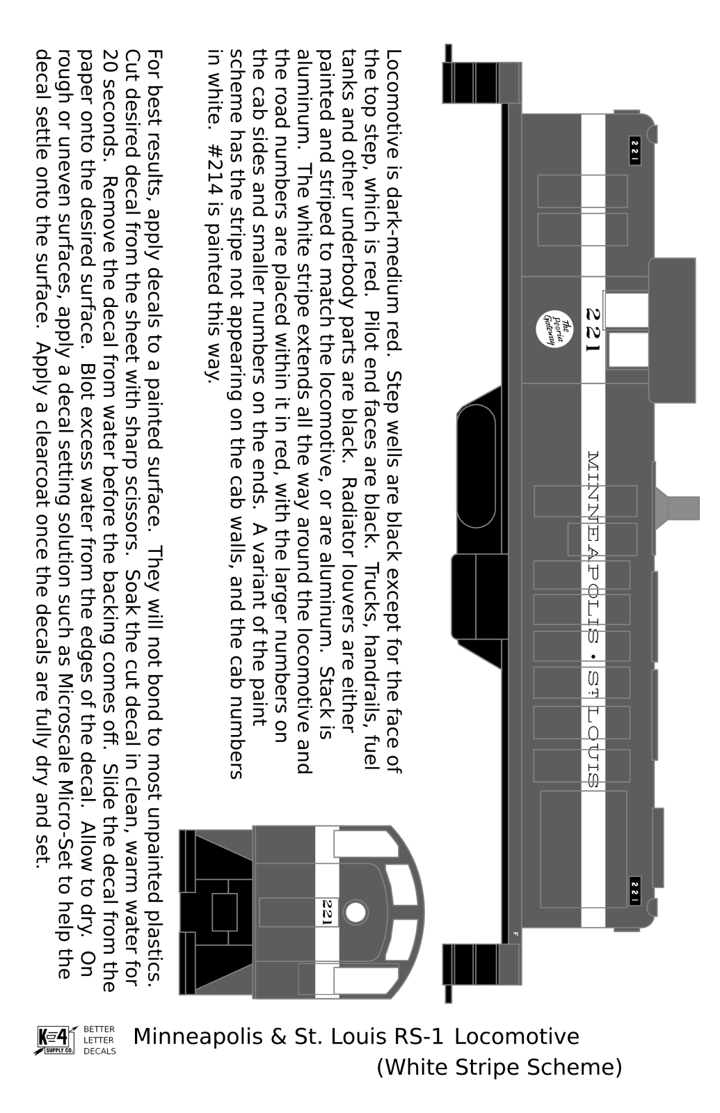 Minneapolis and St Louis ALCO RS1 Diesel Locomotive White Late Scheme - Decal