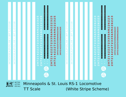 Minneapolis and St Louis ALCO RS1 Diesel Locomotive White Late Scheme - Decal - Choose Scale