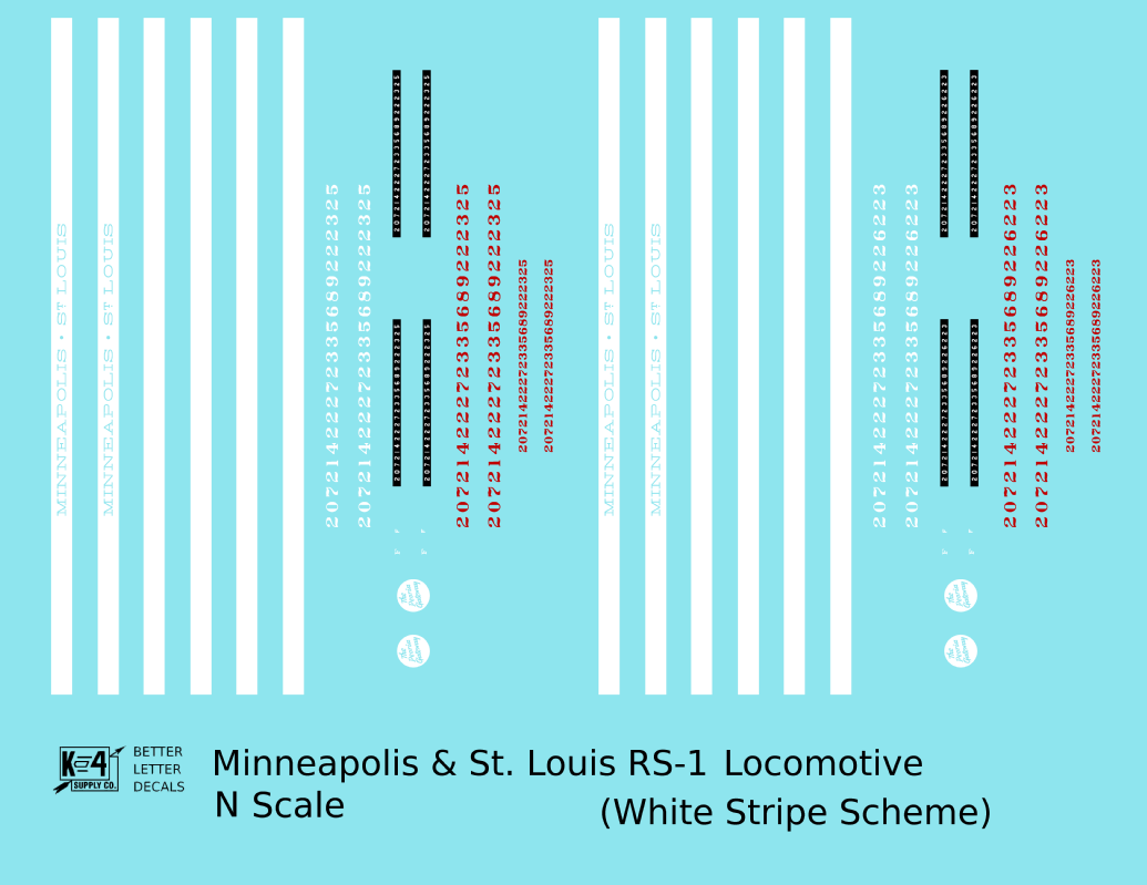 Minneapolis and St Louis ALCO RS1 Diesel Locomotive White Late Scheme - Decal - Choose Scale
