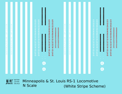 Minneapolis and St Louis ALCO RS1 Diesel Locomotive White Late Scheme - Decal - Choose Scale