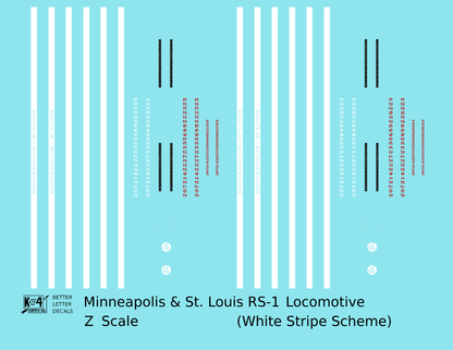 Minneapolis and St Louis ALCO RS1 Diesel Locomotive White Late Scheme - Decal - Choose Scale