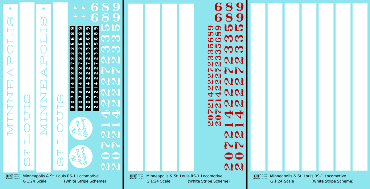 Minneapolis and St Louis ALCO RS1 Diesel Locomotive White Late Scheme - Decal - Choose Scale