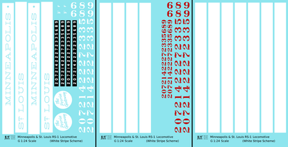 Minneapolis and St Louis ALCO RS1 Diesel Locomotive White Late Scheme - Decal - Choose Scale
