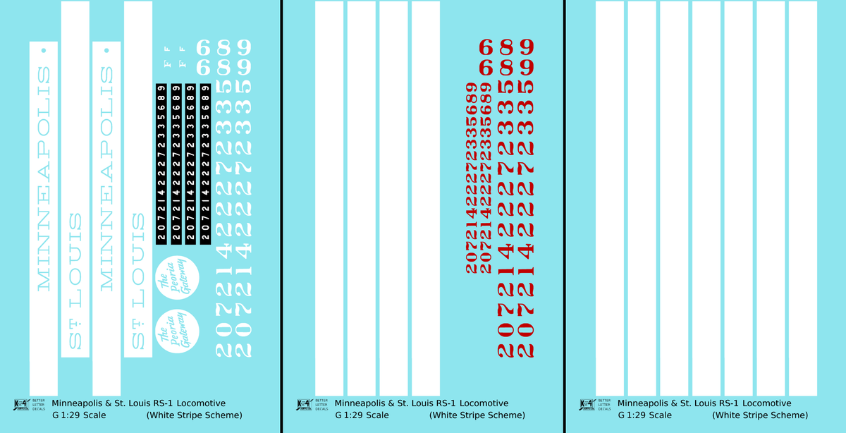 Minneapolis and St Louis ALCO RS1 Diesel Locomotive White Late Scheme - Decal - Choose Scale