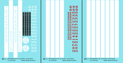 Minneapolis and St Louis ALCO RS1 Diesel Locomotive White Late Scheme - Decal - Choose Scale