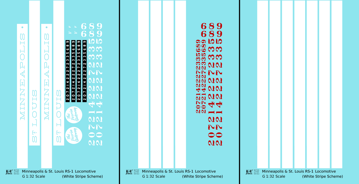 Minneapolis and St Louis ALCO RS1 Diesel Locomotive White Late Scheme - Decal - Choose Scale