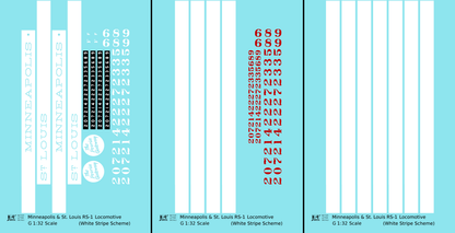 Minneapolis and St Louis ALCO RS1 Diesel Locomotive White Late Scheme - Decal - Choose Scale