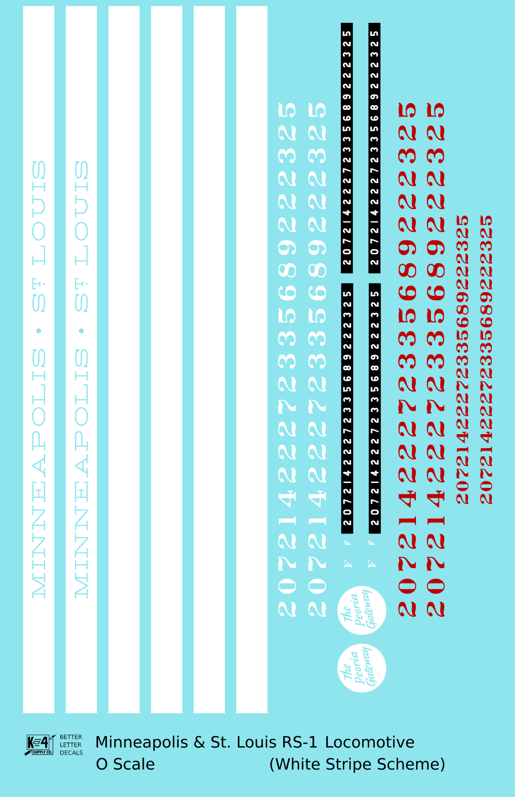 Minneapolis and St Louis ALCO RS1 Diesel Locomotive White Late Scheme - Decal Sheet