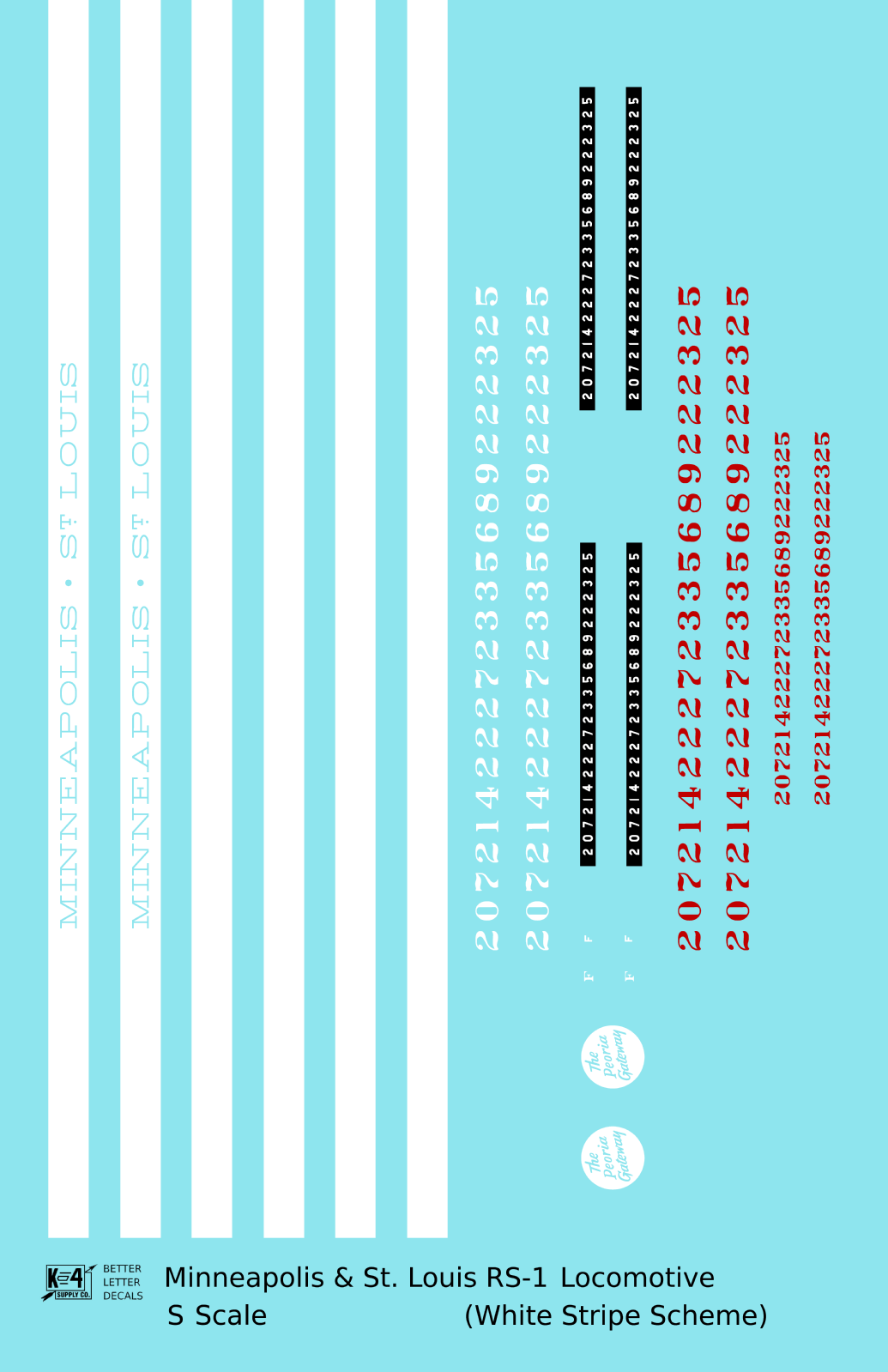 Minneapolis and St Louis ALCO RS1 Diesel Locomotive White Late Scheme - Decal - Choose Scale