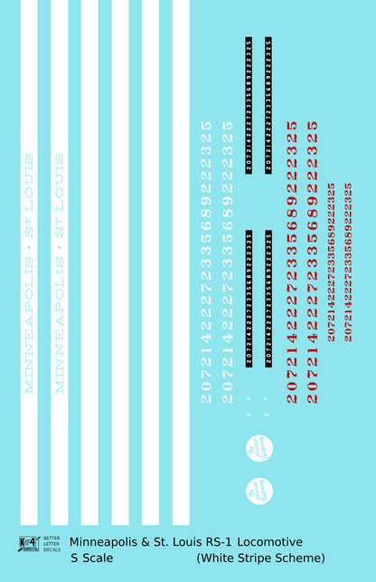 Minneapolis and St Louis ALCO RS1 Diesel Locomotive White Late Scheme - Decal - Choose Scale