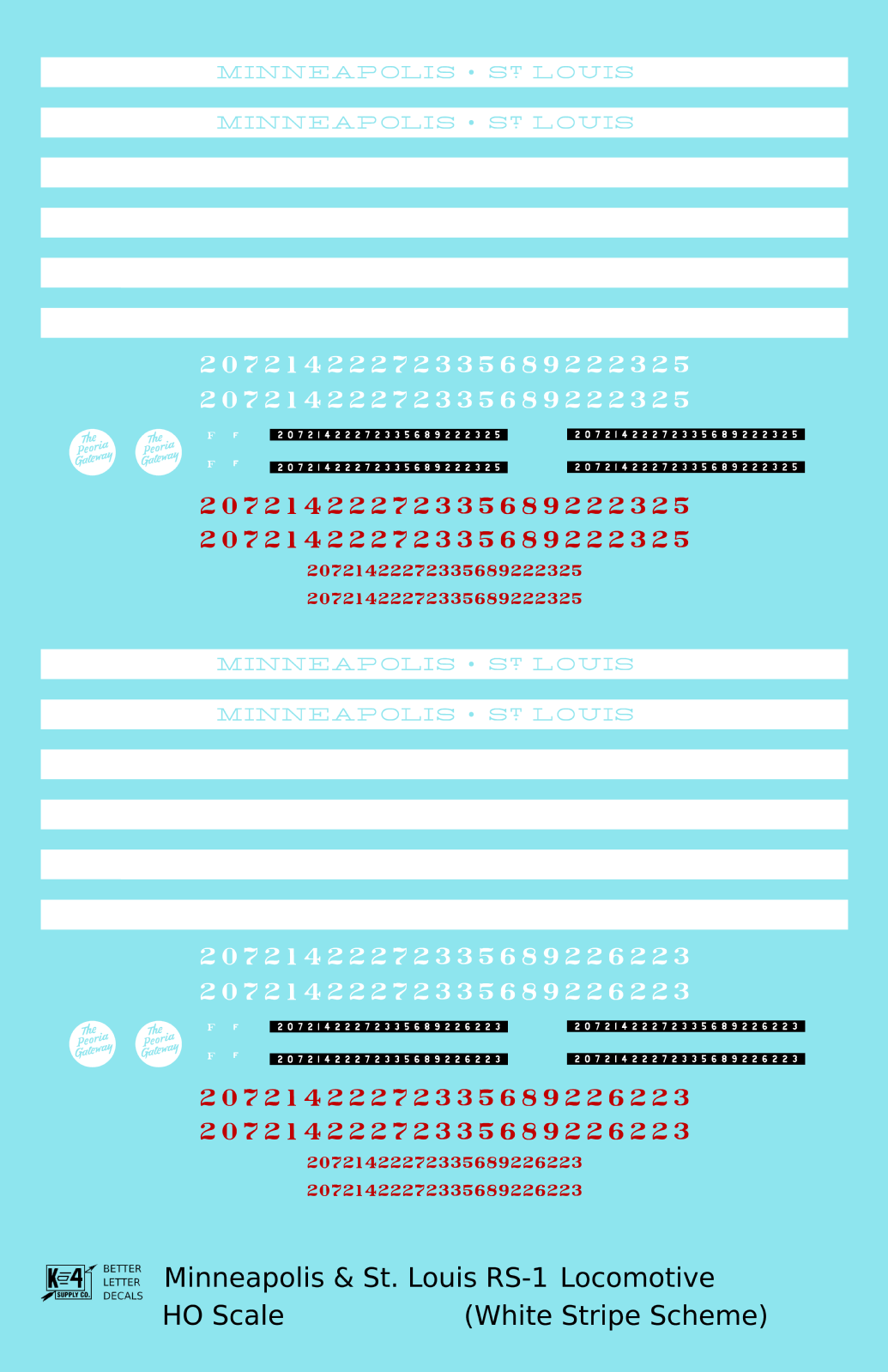 Minneapolis and St Louis ALCO RS1 Diesel Locomotive White Late Scheme - Decal - Choose Scale