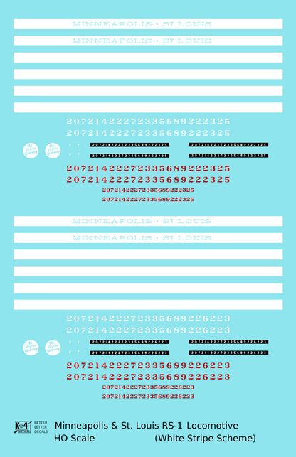Minneapolis and St Louis ALCO RS1 Diesel Locomotive White Late Scheme - Decal - Choose Scale