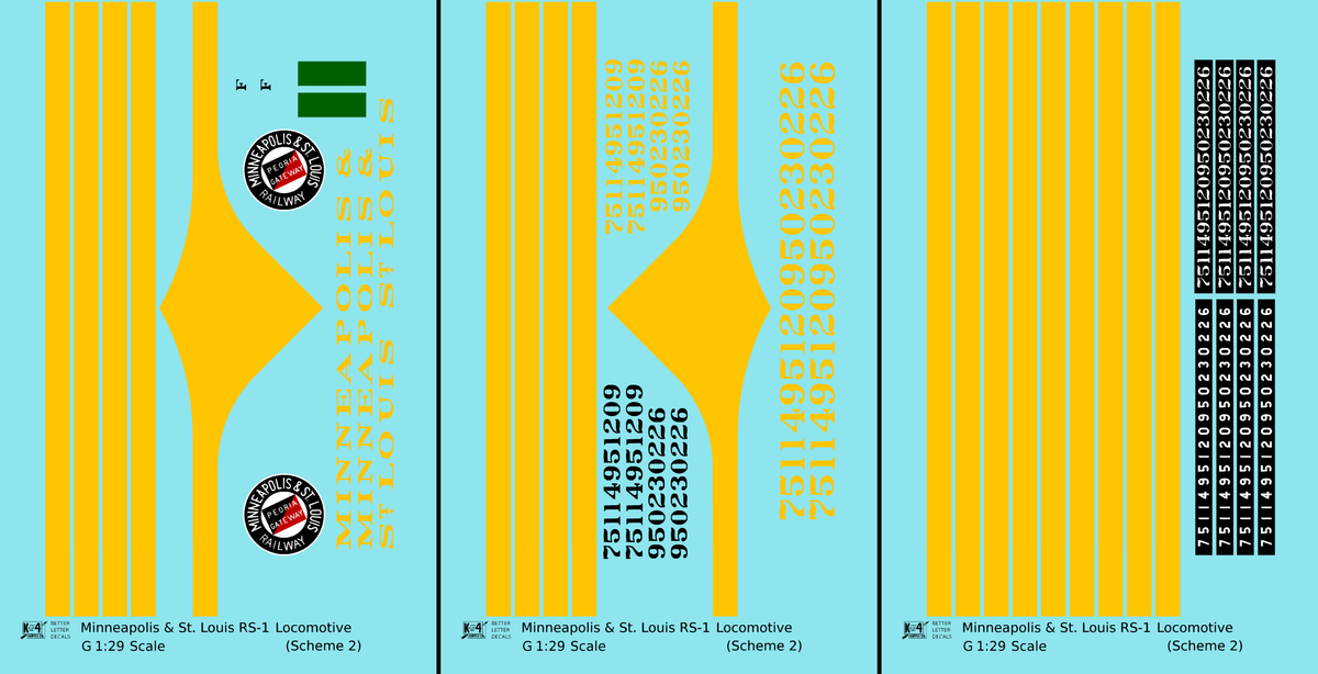 Minneapolis and St Louis ALCO RS1 Diesel Locomotive Yellow Scheme 2, Dark Green Loco - Decal - Choose Scale