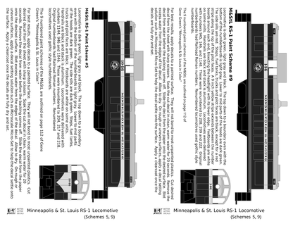 Minneapolis and St Louis ALCO RS1 Diesel Locomotive Yellow Schemes 5 and 9, Dark Green Locos - Decal