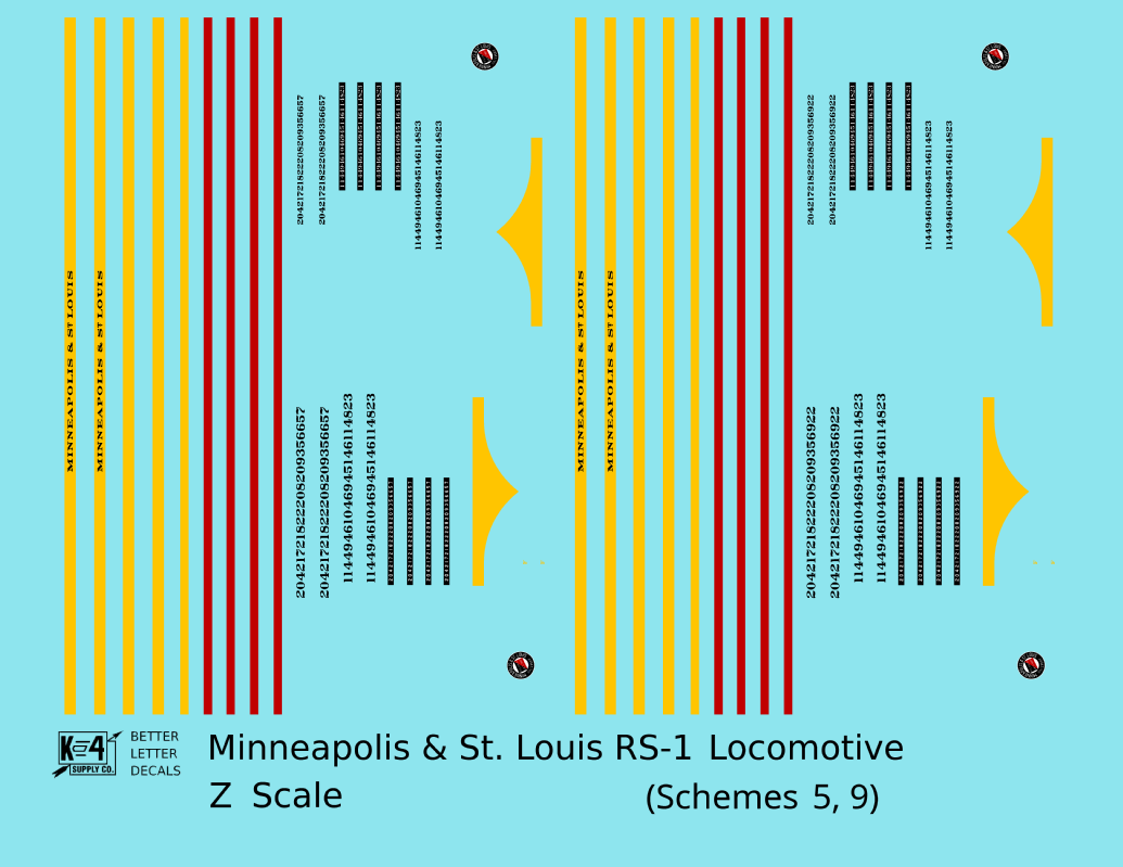 Minneapolis and St Louis ALCO RS1 Diesel Locomotive Yellow Schemes 5 and 9, Dark Green Locos - Decal - Choose Scale