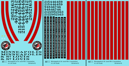 Minneapolis and St Louis ALCO RS1 Diesel Locomotive Red Scheme 6, Yellow Loco - Decal - Choose Scale
