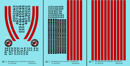 Minneapolis and St Louis ALCO RS1 Diesel Locomotive Red Scheme 6, Yellow Loco - Decal - Choose Scale