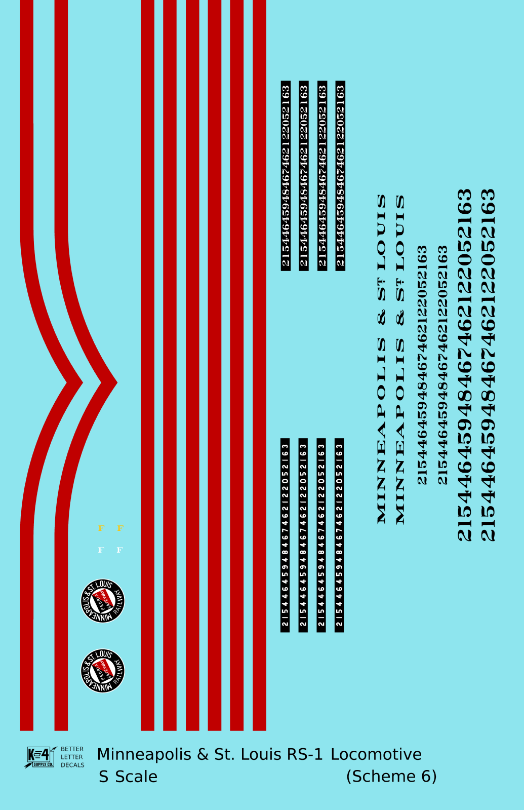 Minneapolis and St Louis ALCO RS1 Diesel Locomotive Red Scheme 6, Yellow Loco - Decal - Choose Scale