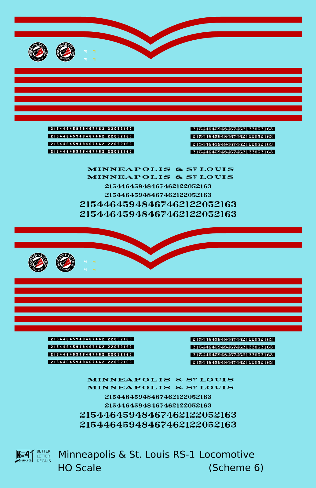 Minneapolis and St Louis ALCO RS1 Diesel Locomotive Red Scheme 6, Yellow Loco - Decal - Choose Scale