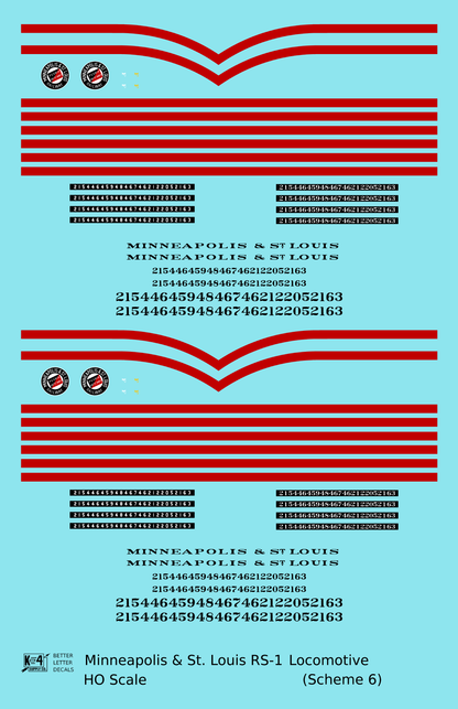 Minneapolis and St Louis ALCO RS1 Diesel Locomotive Red Scheme 6, Yellow Loco - Decal - Choose Scale