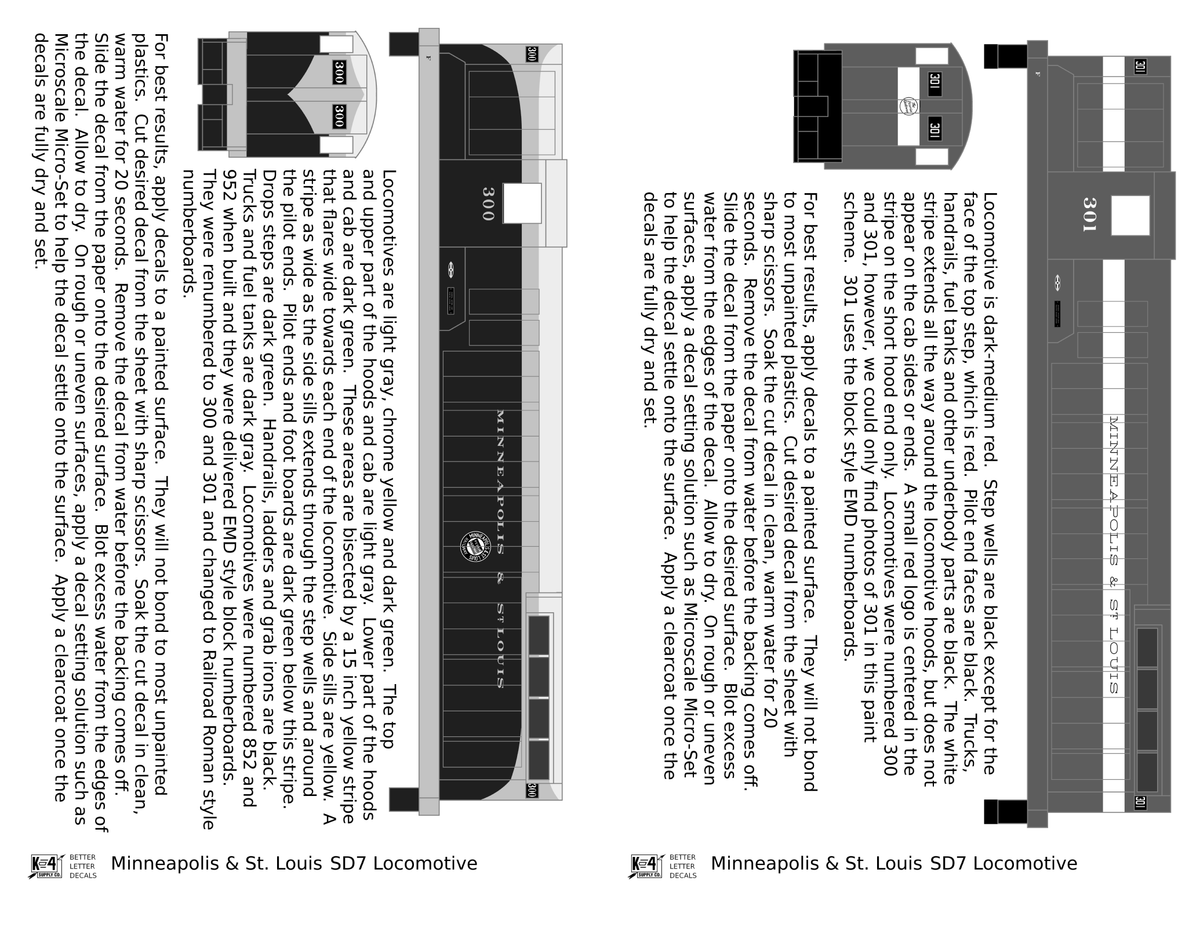 Minneapolis and St Louis EMD SD7 Diesel Locomotive  Both Schemes - Decal
