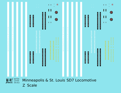 Minneapolis and St Louis EMD SD7 Diesel Locomotive  Both Schemes - Decal - Choose Scale