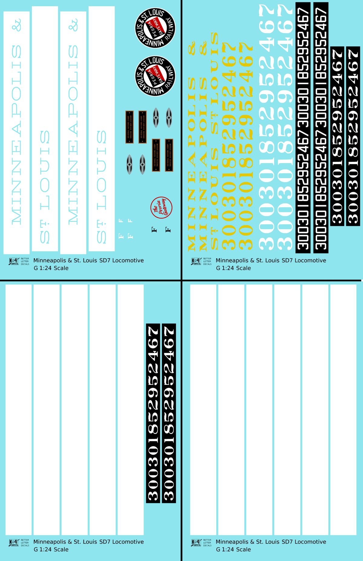Minneapolis and St Louis EMD SD7 Diesel Locomotive  Both Schemes - Decal - Choose Scale