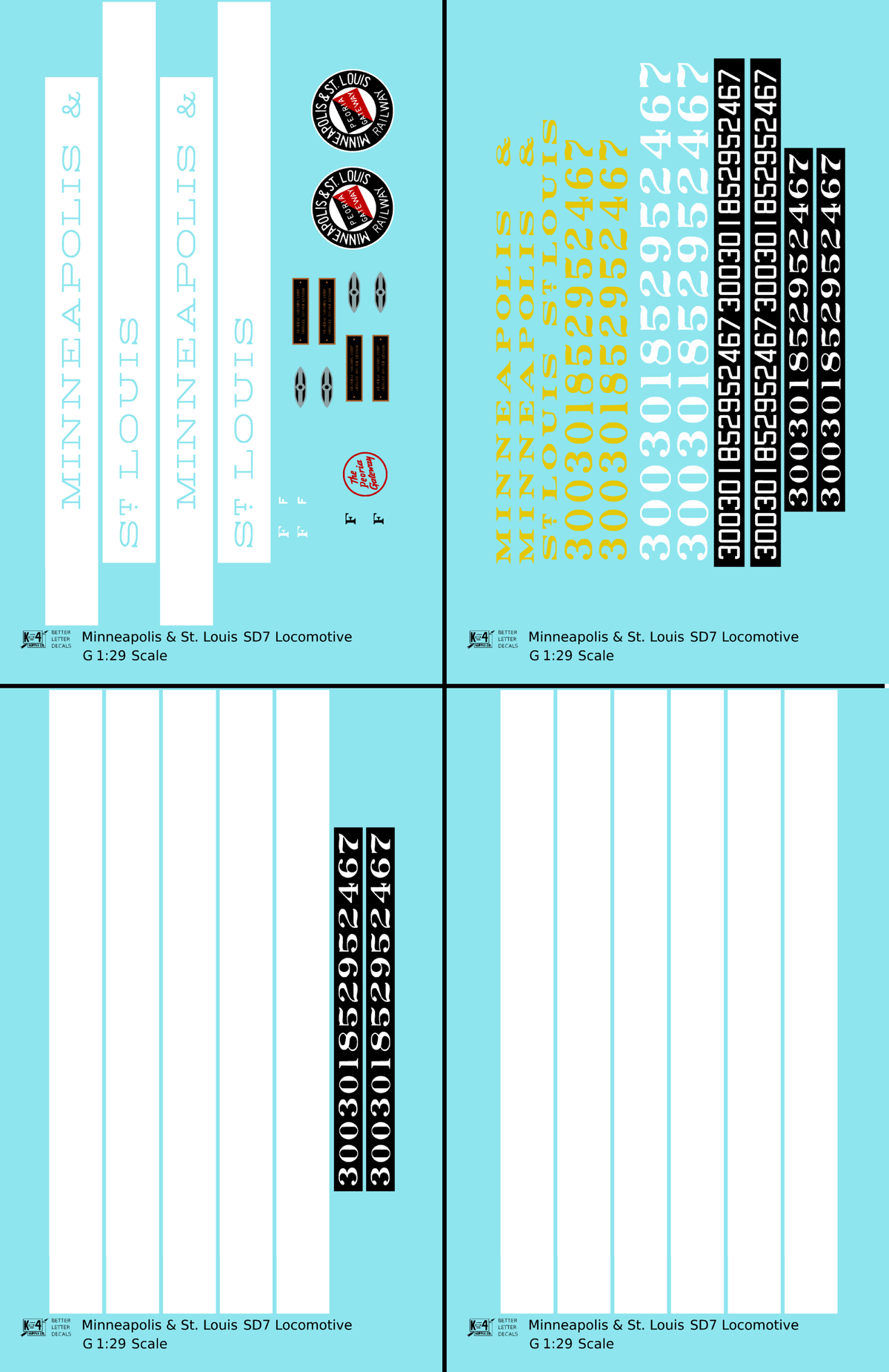 Minneapolis and St Louis EMD SD7 Diesel Locomotive  Both Schemes - Decal - Choose Scale