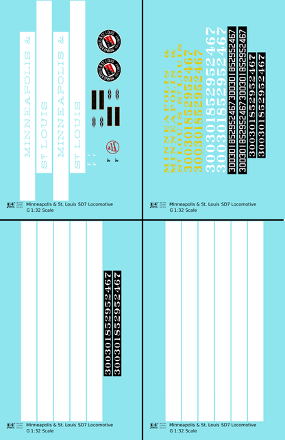 Minneapolis and St Louis EMD SD7 Diesel Locomotive  Both Schemes - Decal - Choose Scale