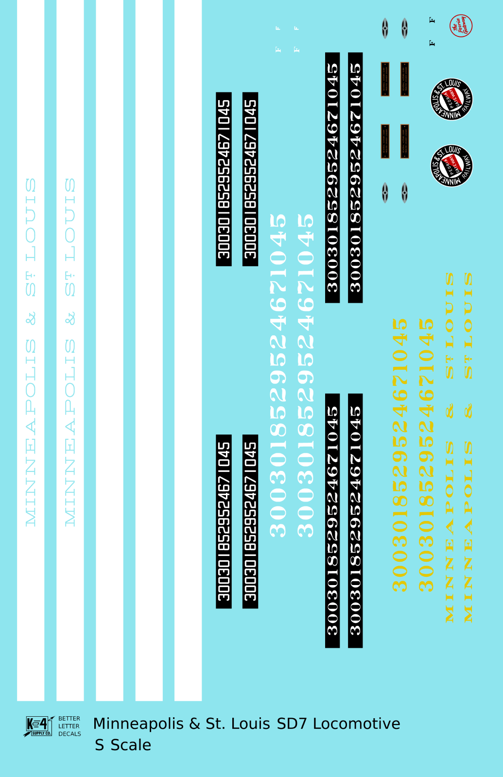 Minneapolis and St Louis EMD SD7 Diesel Locomotive  Both Schemes - Decal - Choose Scale
