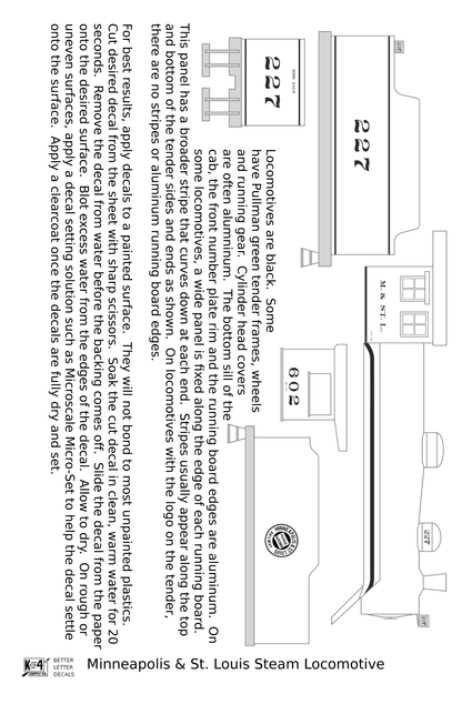 Minneapolis and St Louis Steam Locomotive Aluminum Later Aluminum, Herald Schemes - Decal