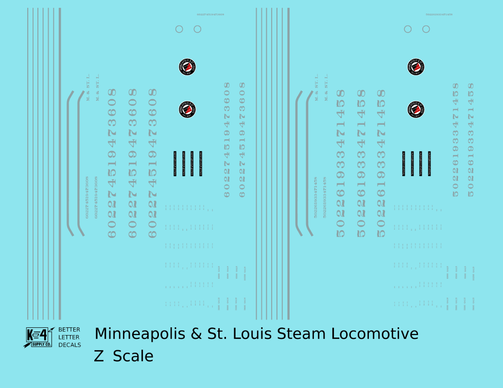 Minneapolis and St Louis Steam Locomotive Aluminum Later Aluminum, Herald Schemes - Decal - Choose Scale
