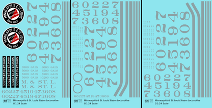 Minneapolis and St Louis Steam Locomotive Aluminum Later Aluminum, Herald Schemes - Decal - Choose Scale