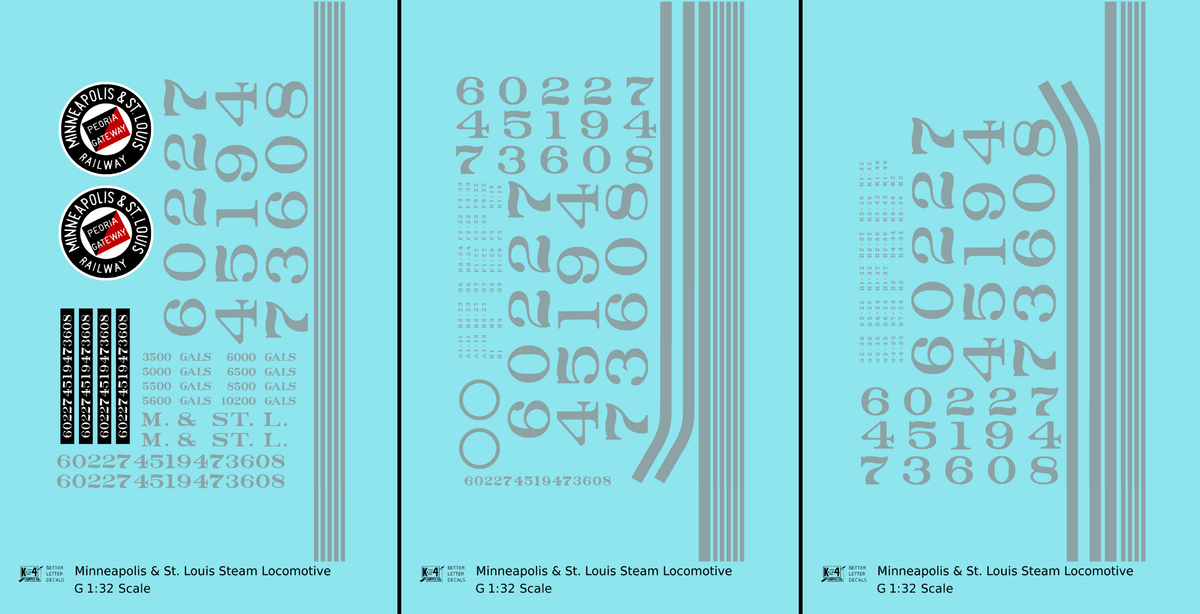 Minneapolis and St Louis Steam Locomotive Aluminum Later Aluminum, Herald Schemes - Decal - Choose Scale