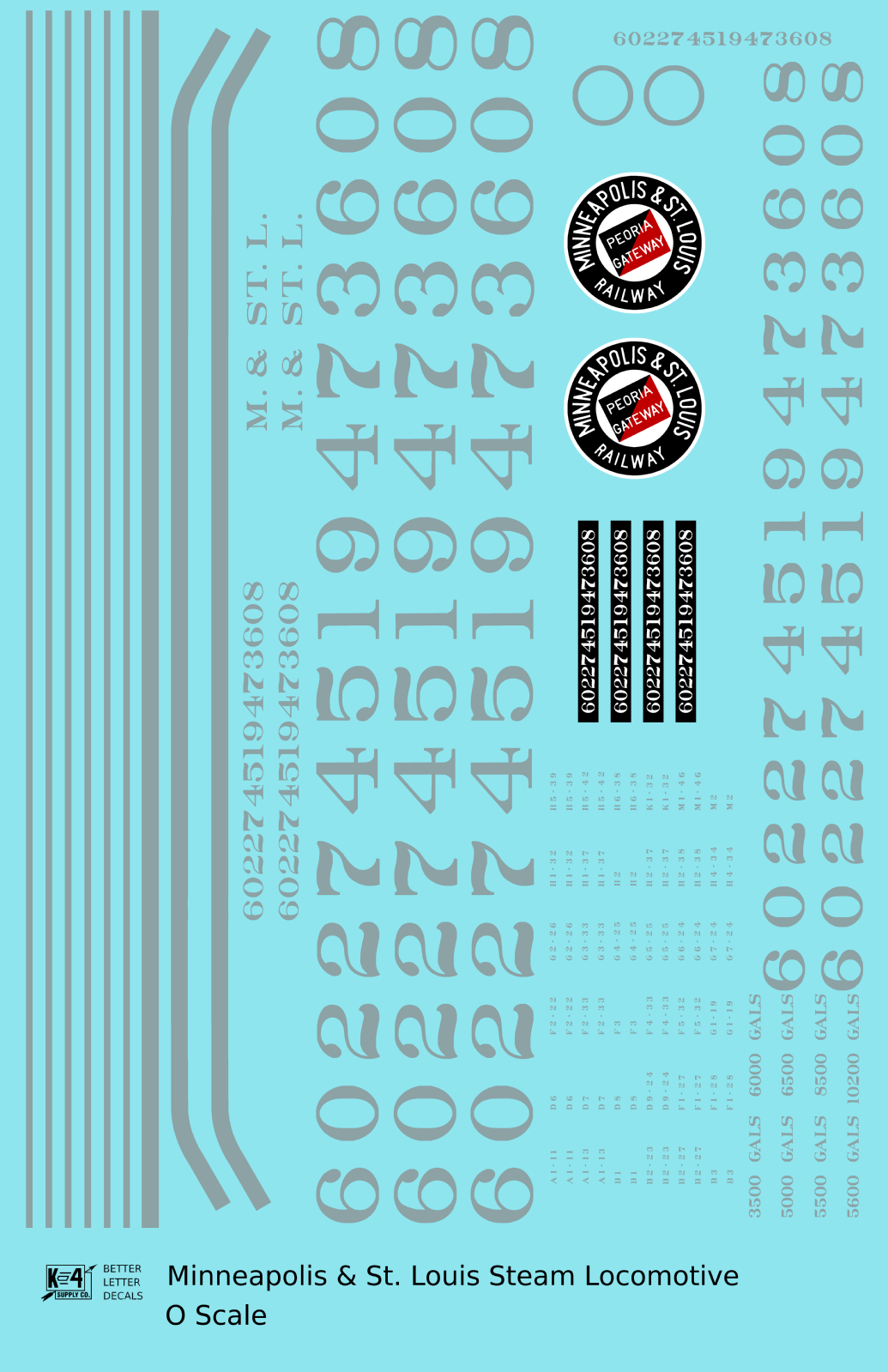 Minneapolis and St Louis Steam Locomotive Aluminum Later Aluminum, Herald Schemes - Decal - Choose Scale