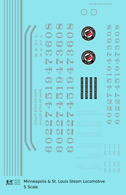 Minneapolis and St Louis Steam Locomotive Aluminum Later Aluminum, Herald Schemes - Decal - Choose Scale