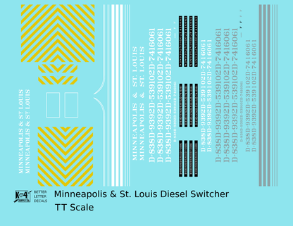 Minneapolis and St Louis End Cab Diesel Switcher Locomotive Yellow White and Aluminum