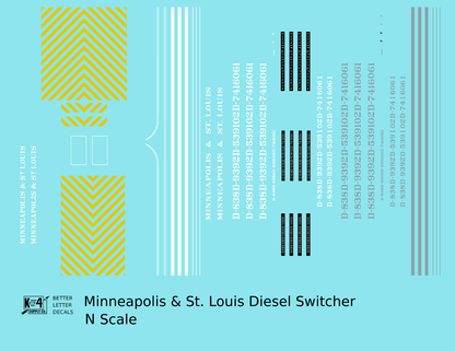 Minneapolis and St Louis End Cab Diesel Switcher Locomotive Yellow White and Aluminum