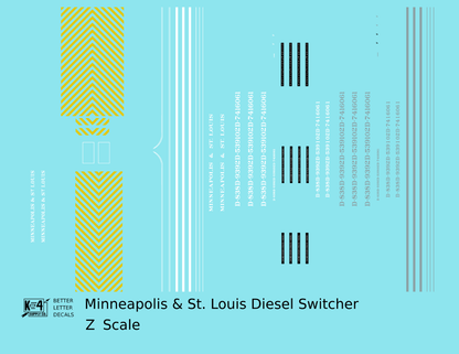 Minneapolis and St Louis End Cab Diesel Switcher Locomotive Yellow White and Aluminum