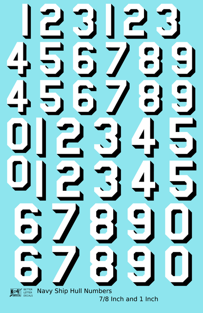 Navy Ship Hull Numbers  White and Black  - Decal Sheet