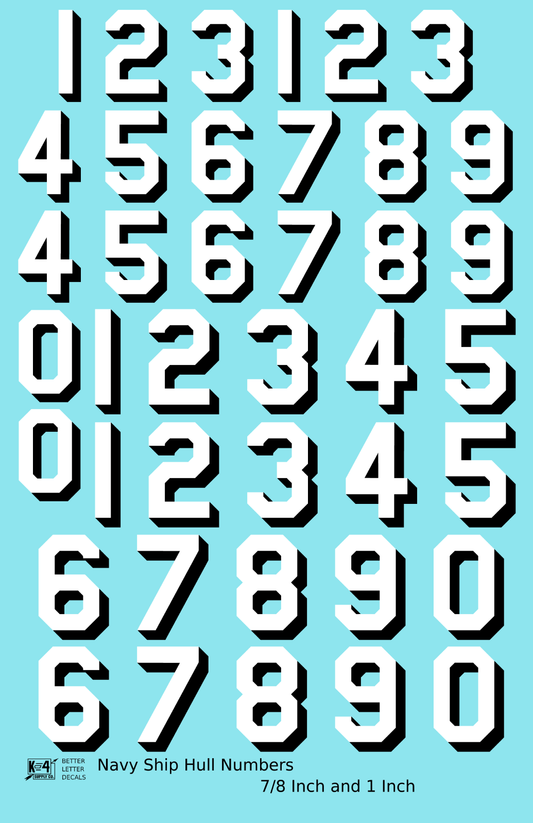 Navy Ship Hull Numbers  White and Black  - Decal Sheet