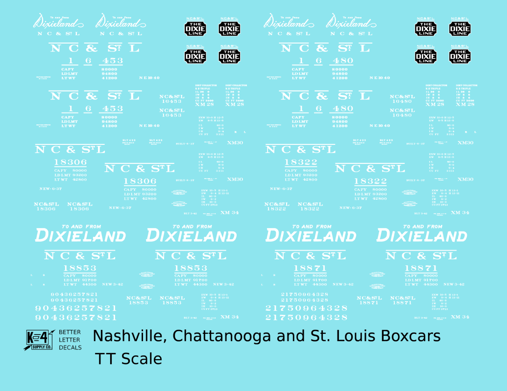 NC&StL 36 Ft, 40 Ft Boxcar White