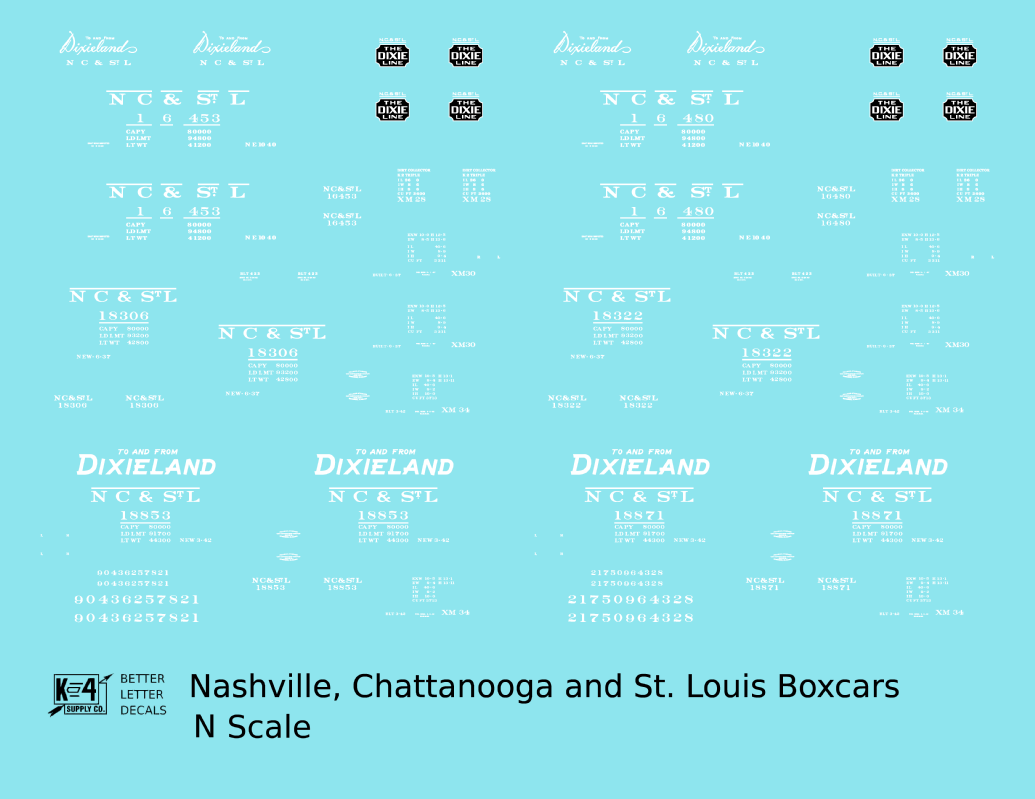 NC&StL 36 Ft, 40 Ft Boxcar White