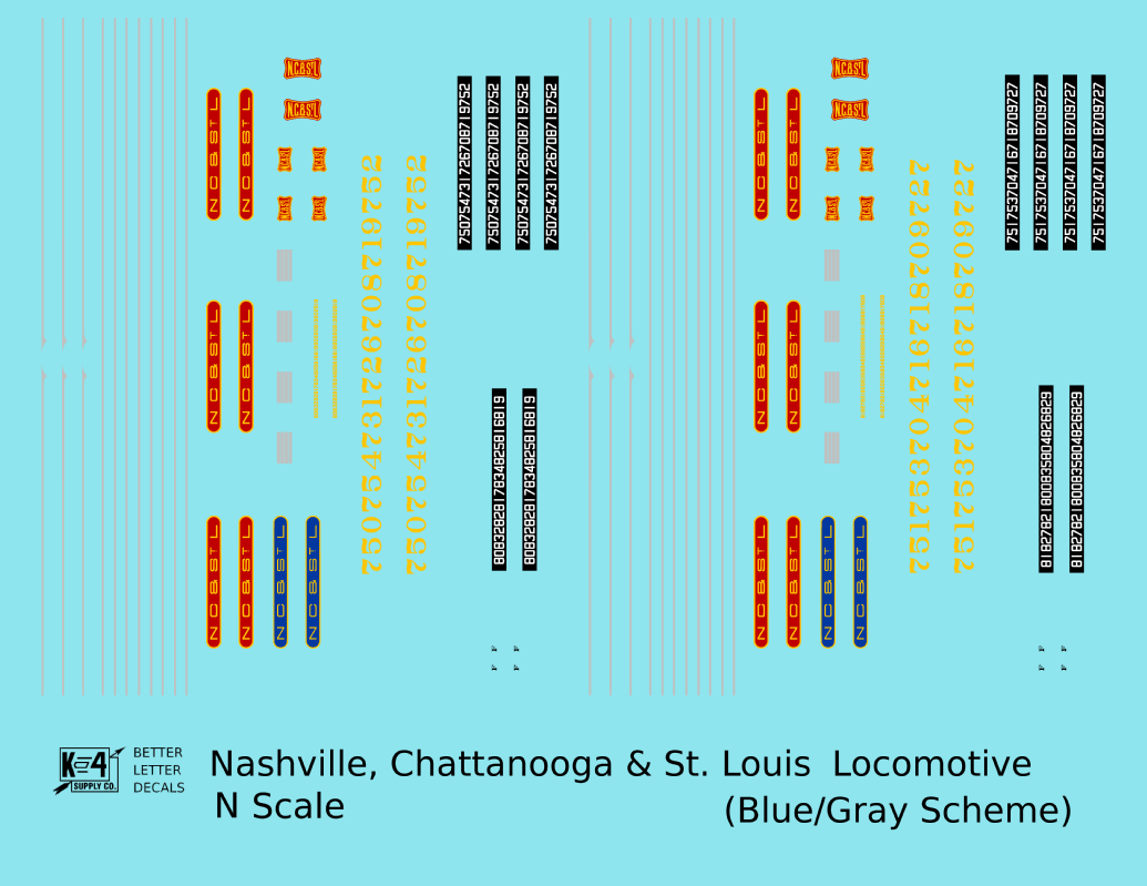 Ncstl Diesel Locomotive Red, Yellow, Blue For Blue/Gray Locomotives