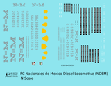 N De M Mexico Diesel Locomotive Silver  - Decal - Choose Scale