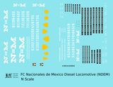 N De M Mexico Diesel Locomotive White  - Decal - Choose Scale