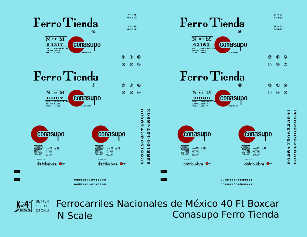 Nacionales De Mexico NDEM 40 Ft Boxcar Black and Red Conasupo Ferro Tienda