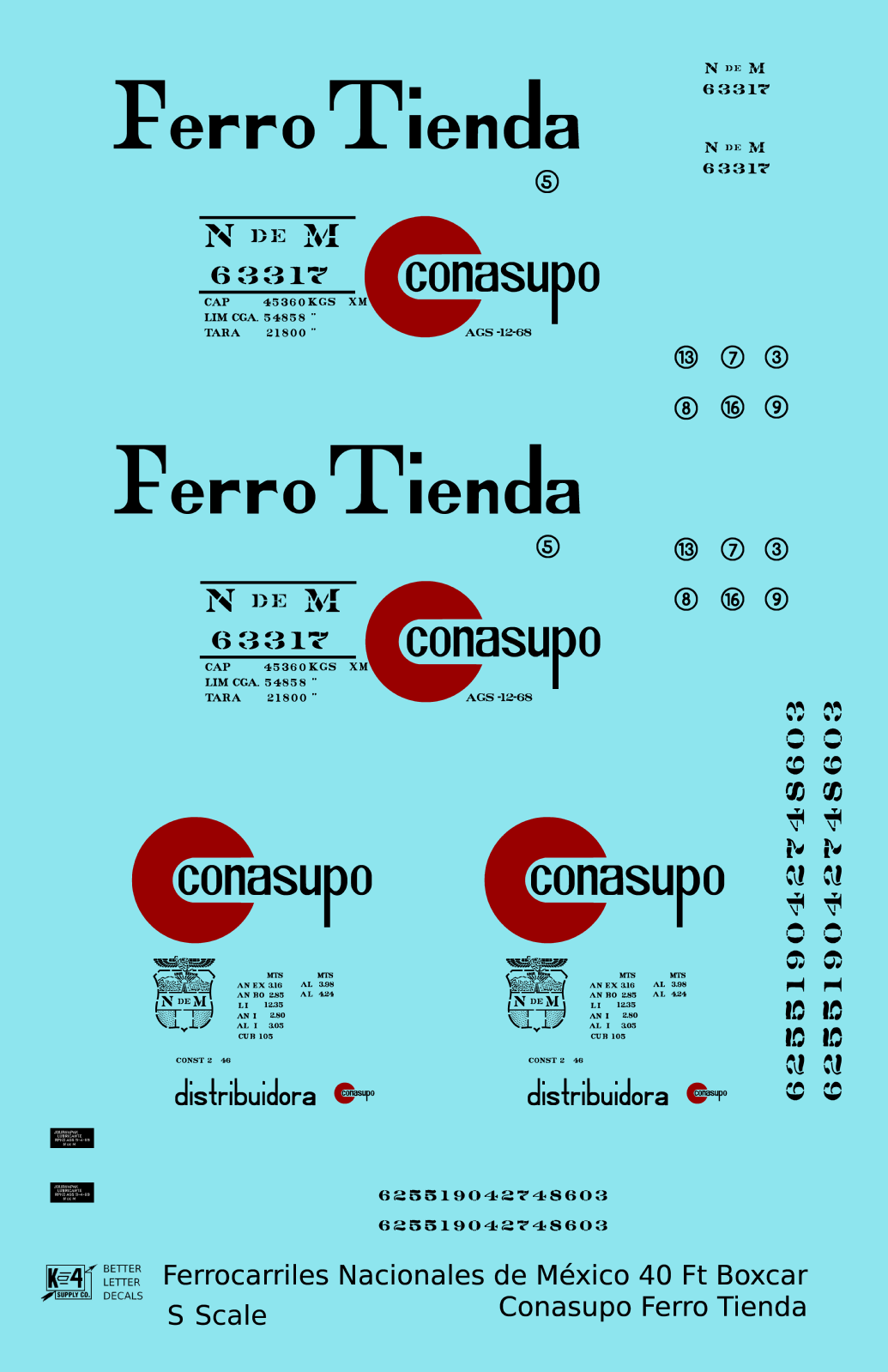 Nacionales De Mexico NDEM 40 Ft Boxcar Black and Red Conasupo Ferro Tienda