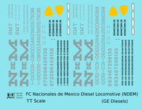 N De M Mexico GE Diesel Locomotive Silver  - Decal - Choose Scale